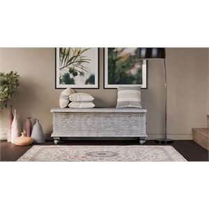 Taran Designs Bailey Carved Solid Wood Storage Ottoman in White
