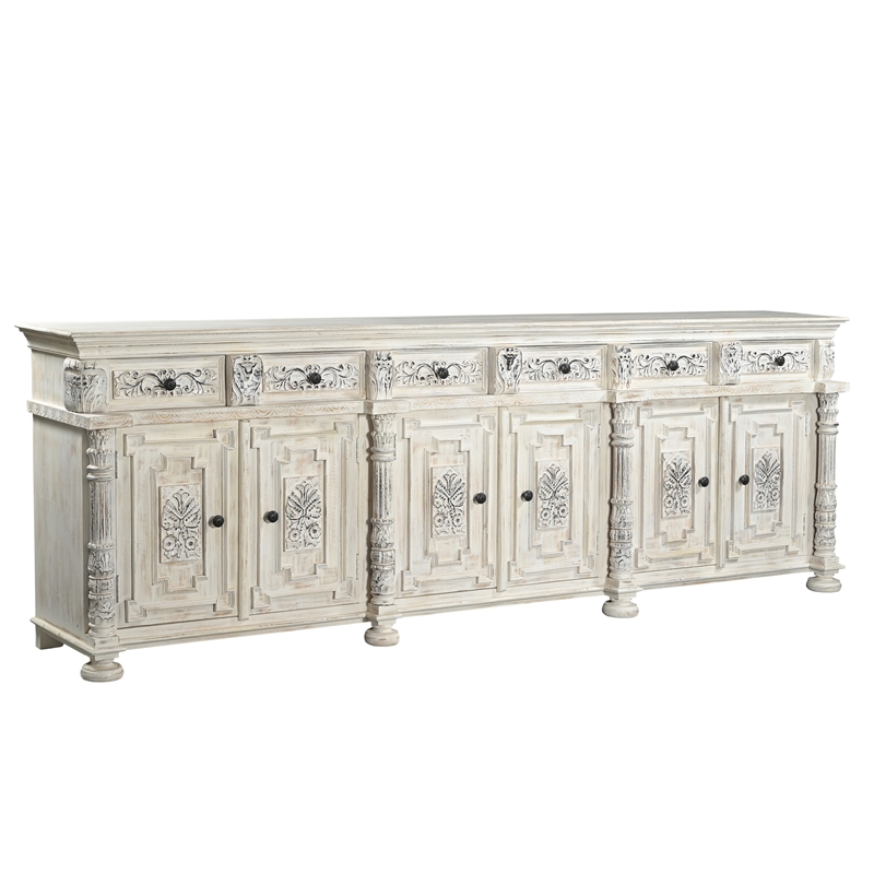 Taran Designs Isabella 6-drawer 6-door Carved Solid Wood Sideboard in White