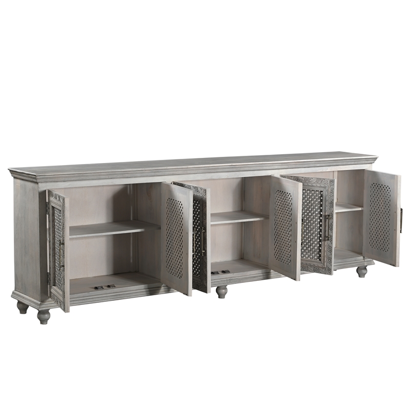 Taran Designs Isabella 6-door Carved Solid Wood Sideboard in Gray