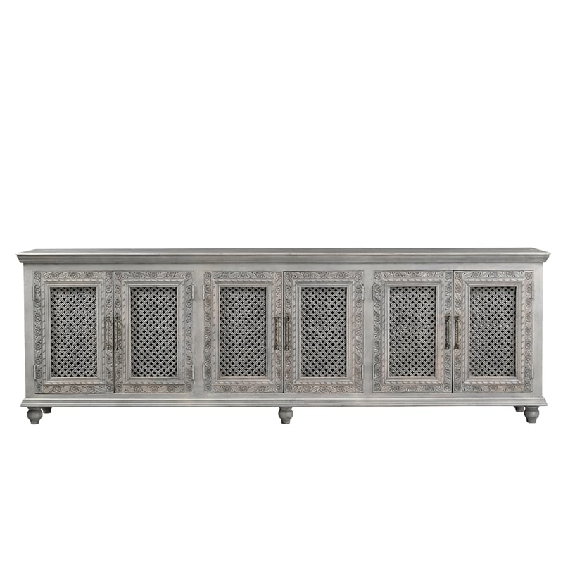 Taran Designs Isabella 6-door Carved Solid Wood Sideboard in Gray