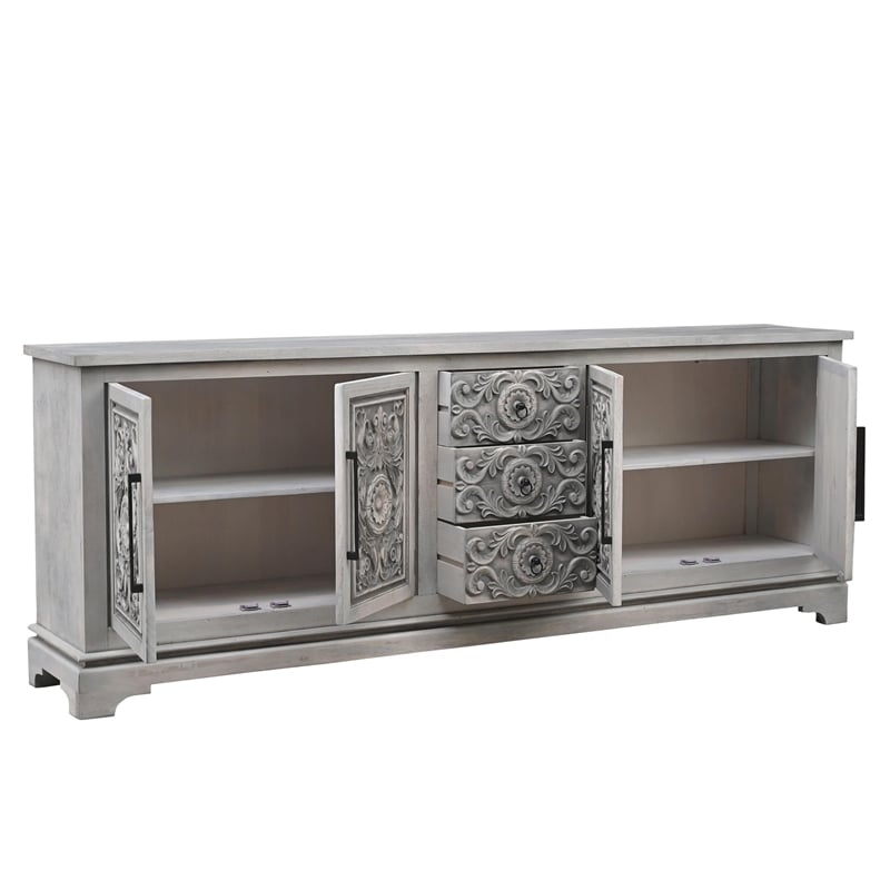 Taran Designs Isabella 3-drawer 4-door Cared Solid Wood Sideboard in Brown