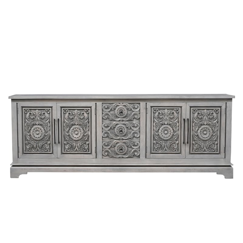 Taran Designs Isabella 3-drawer 4-door Cared Solid Wood Sideboard in Brown