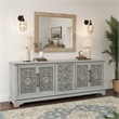 Taran Designs Isabella 3-drawer 4-door Carved Solid Wood Sideboard in Gray