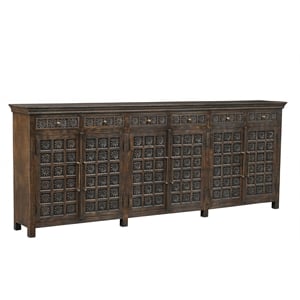 Taran Designs Isabella 6-drawer 6-door Carved Solid Wood Sideboard in Brown
