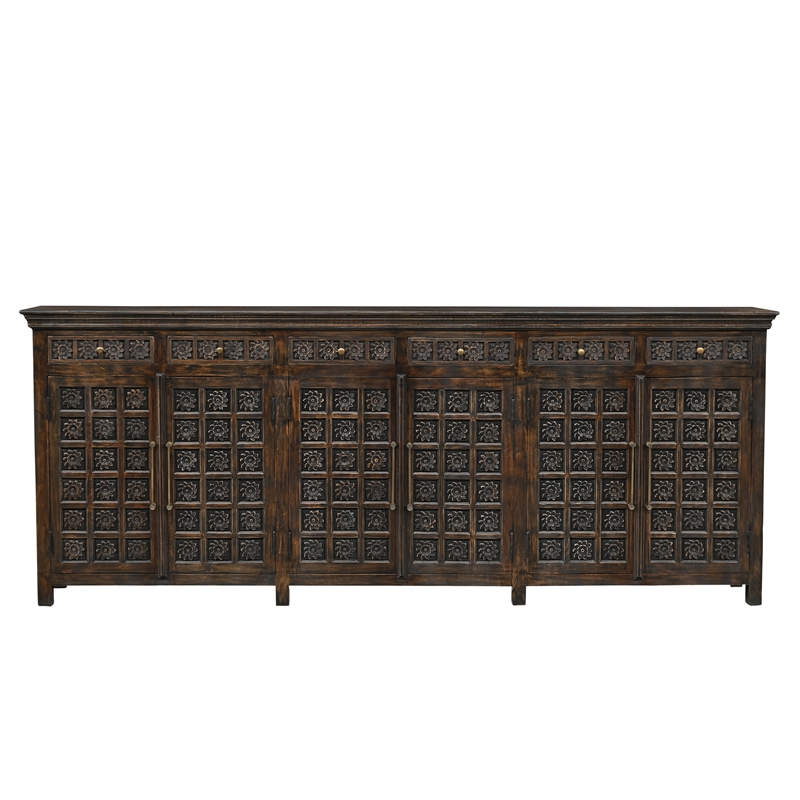 Taran Designs Isabella 6-drawer 6-door Carved Solid Wood Sideboard in Brown
