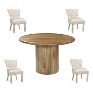 Taran Designs Mason 5-piece Solid Wood Upholstered Dining Set in Brown