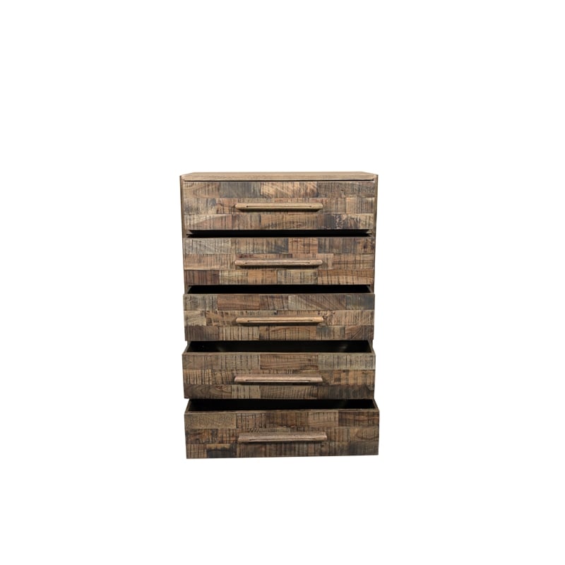 Handcrafted Solid Wood Chest with 5 Drawers in Weathered Brown