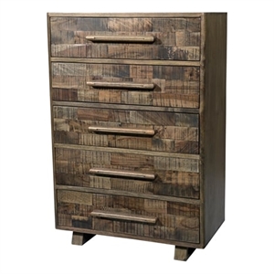 Handcrafted Solid Wood Chest with 5 Drawers in Weathered Brown