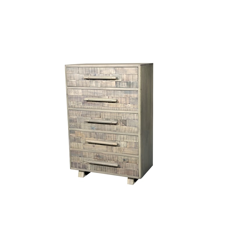 Handcrafted Solid Wood Chest with 5 Drawers in Weathered Gray