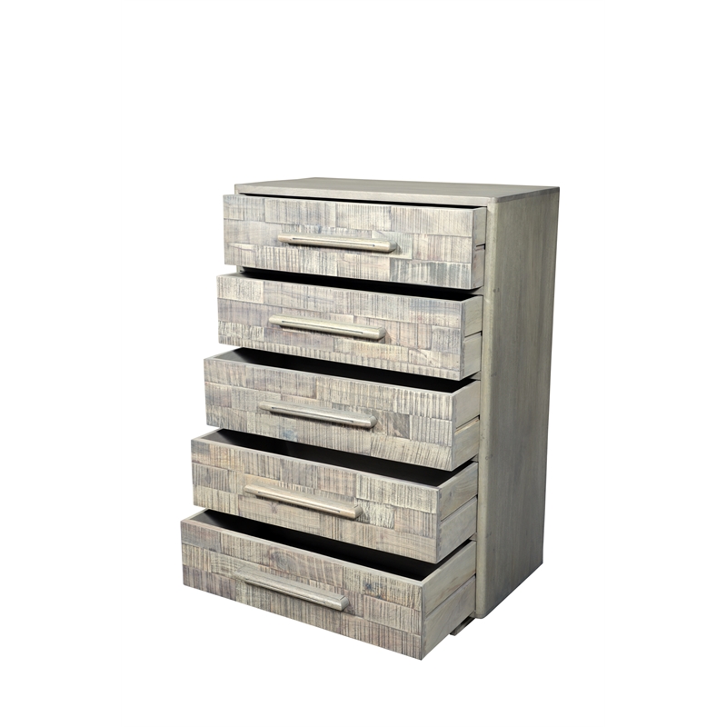 Handcrafted Solid Wood Chest with 5 Drawers in Weathered Gray