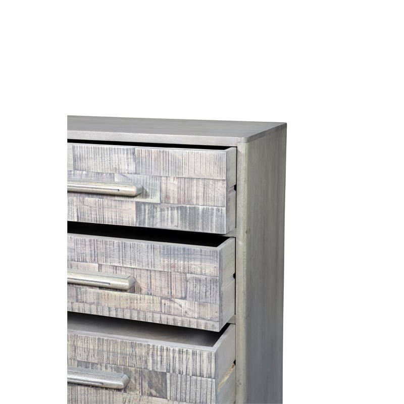 Handcrafted Solid Wood Chest with 5 Drawers in Weathered Gray