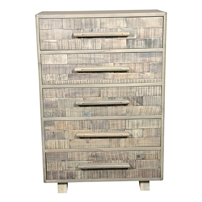 Handcrafted Solid Wood Chest with 5 Drawers in Weathered Gray