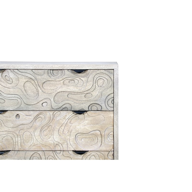 Carved and Handcrafted Solid Wood Chest with 5 Drawers in Gray