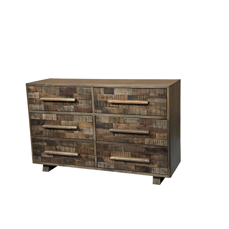 Handcrafted Solid Wood Dresser with 6 Drawers in Weathered Brown