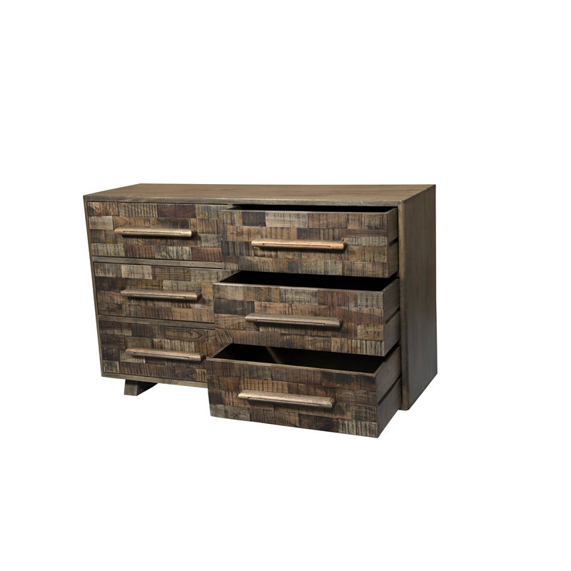 Handcrafted Solid Wood Dresser with 6 Drawers in Weathered Brown