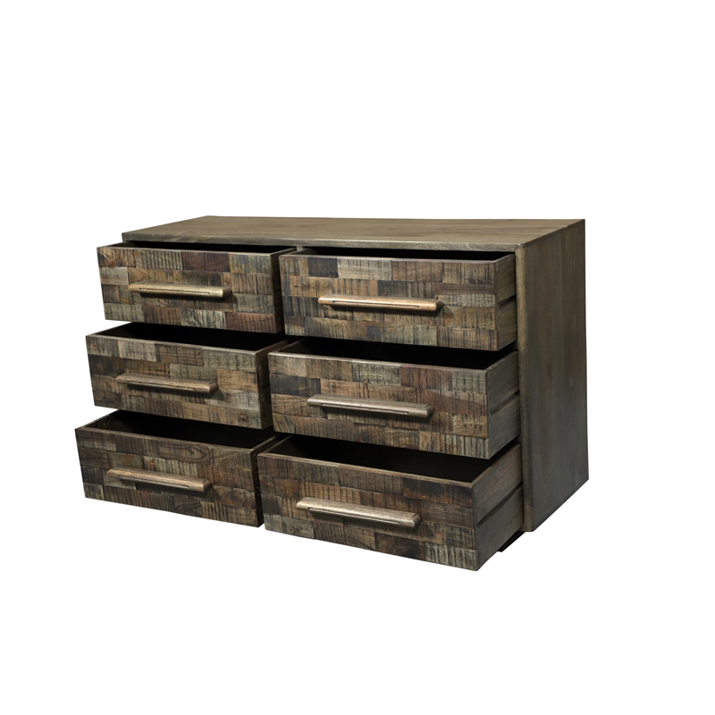 Handcrafted Solid Wood Dresser with 6 Drawers in Weathered Brown