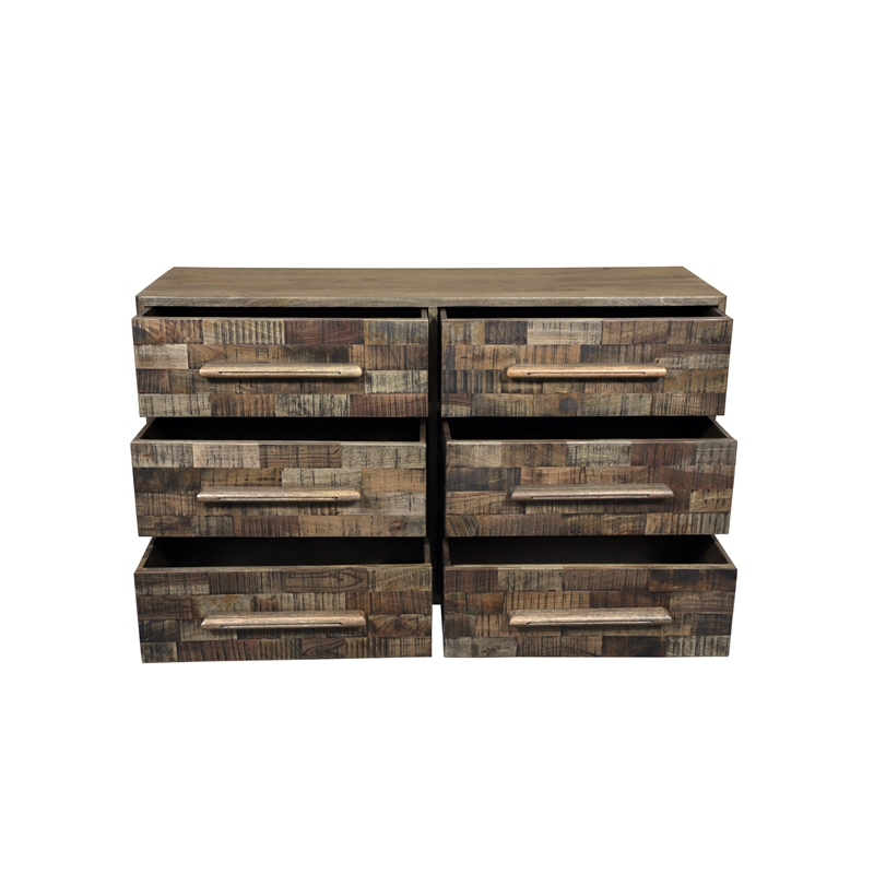 Handcrafted Solid Wood Dresser with 6 Drawers in Weathered Brown