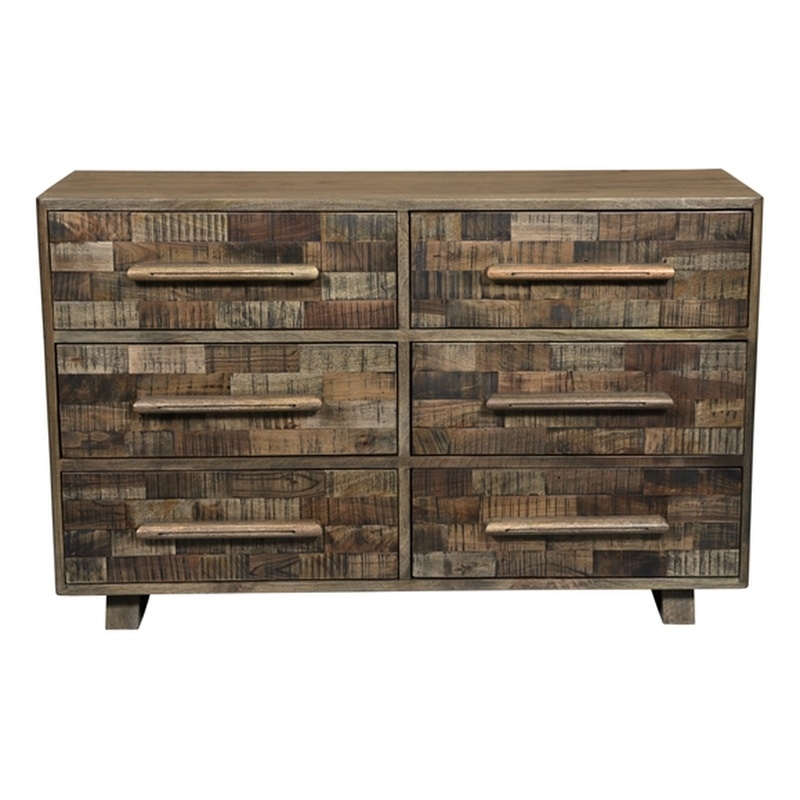 Handcrafted Solid Wood Dresser with 6 Drawers in Weathered Brown