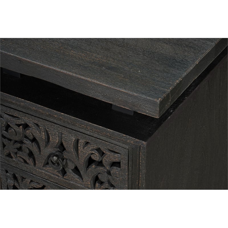 Floral Carved Solid Wood Desk with 3 Drawers and 1 Cabinet in Black