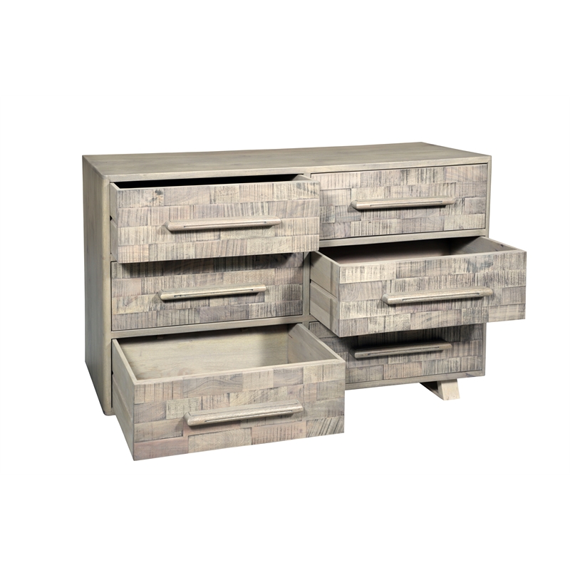Handcrafted Solid Wood Dresser with 6 Drawers in Weathered Gray