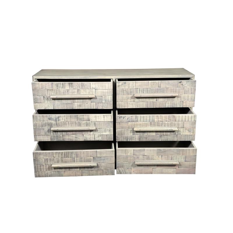 Handcrafted Solid Wood Dresser with 6 Drawers in Weathered Gray
