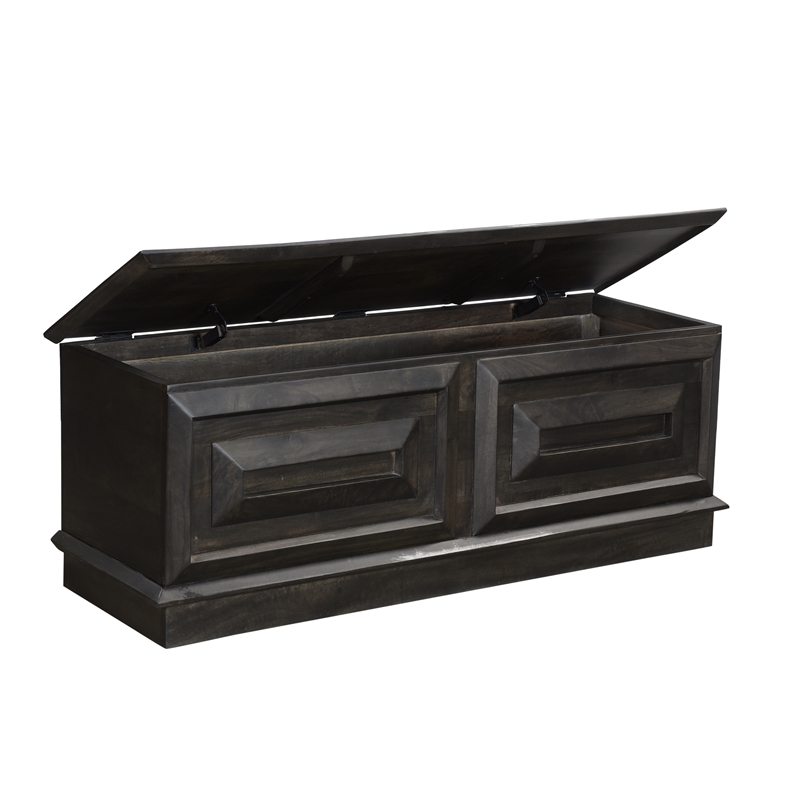 Carved Solid Wood Ottoman with Lift Top Storage in Dark Brown