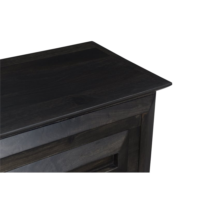Carved Solid Wood Ottoman with Lift Top Storage in Dark Brown