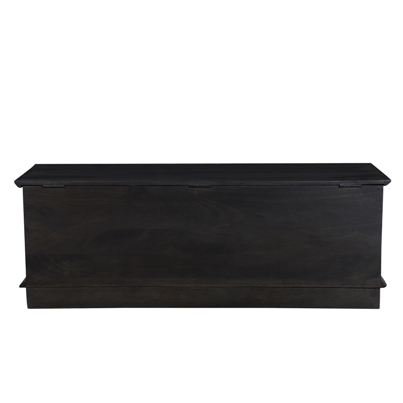 Carved Solid Wood Ottoman with Lift Top Storage in Dark Brown