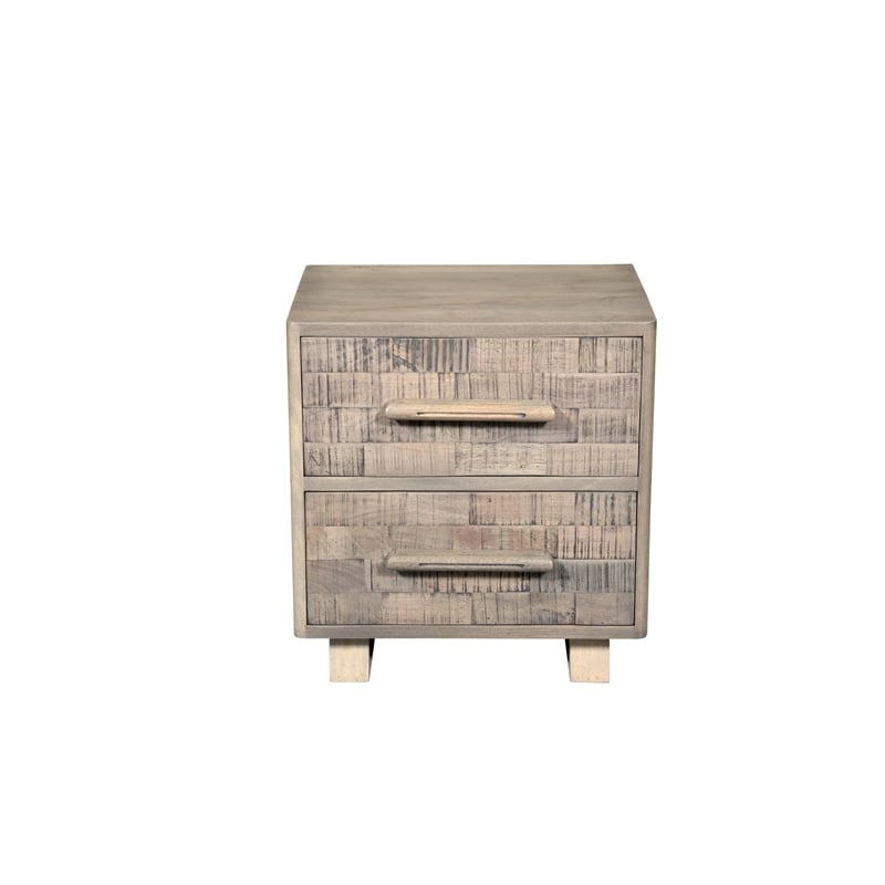 Modern Carved Solid Wood Nightstand with 2 Drawers in Gray Wash