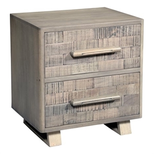 Modern Carved Solid Wood Nightstand with 2 Drawers in Gray Wash