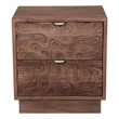 Modern Carved Solid Wood Nightstand with 2 Drawers in Dark Brown