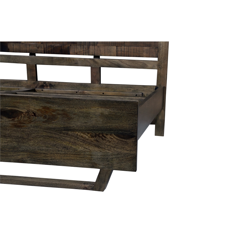 King Size Panel Bed Handcrafted from Solid Wood in Dark Brown