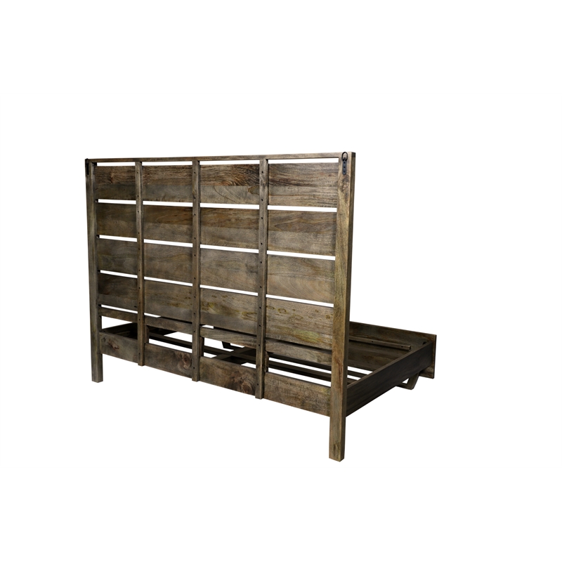 King Size Panel Bed Handcrafted from Solid Wood in Dark Brown