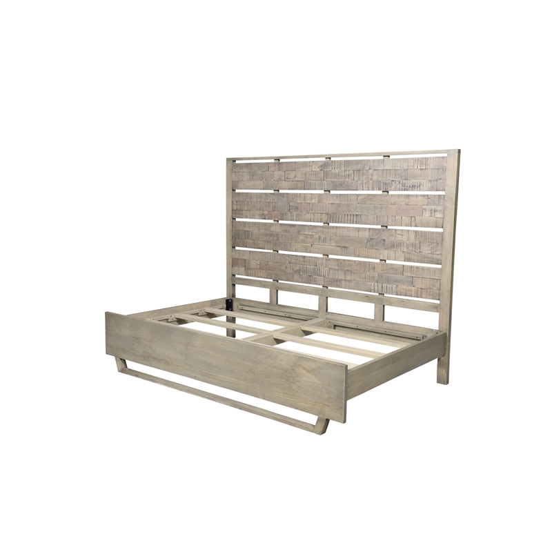 King Size Panel Bed Handcrafted from Solid Wood in Gray/White