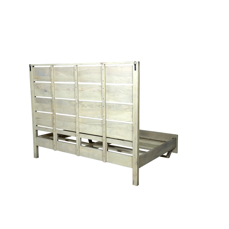 King Size Panel Bed Handcrafted from Solid Wood in Gray/White
