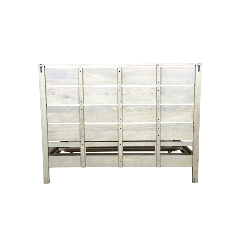 King Size Panel Bed Handcrafted from Solid Wood in Gray/White