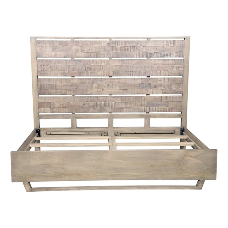 King Size Panel Bed Handcrafted from Solid Wood in Gray/White