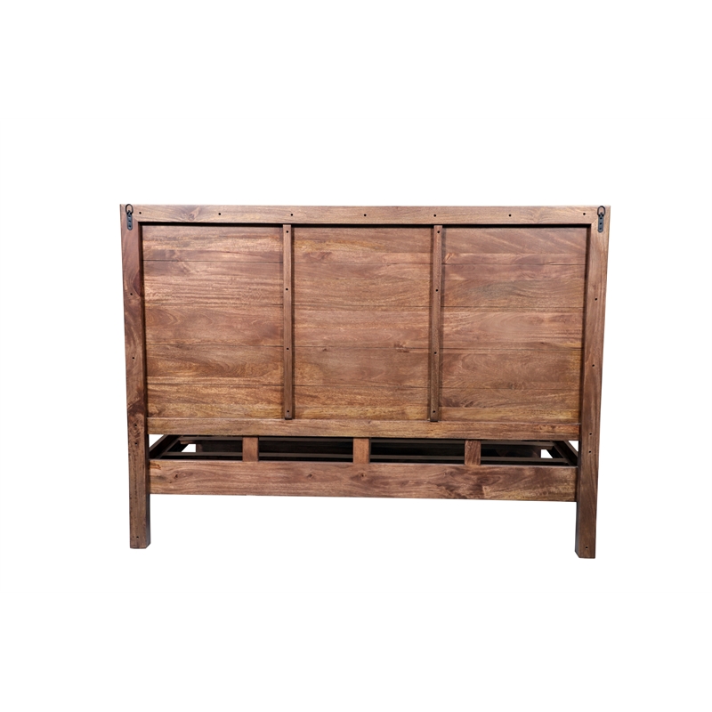 Carved King Size Panel Bed Handcrafted from Solid Wood in Brown