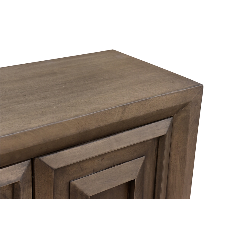 Carved Handcrafted Solid Wood Sideboard with 4 Doors in Brown