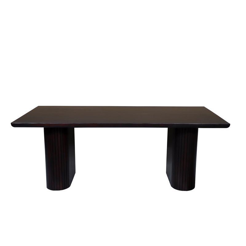 Rectangular Solid Wood Dining Table on Double Pedestal Base in Dark Brown