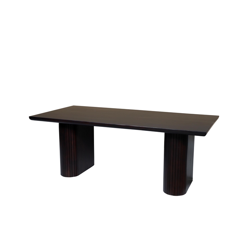 Rectangular Solid Wood Dining Table on Double Pedestal Base in Dark Brown