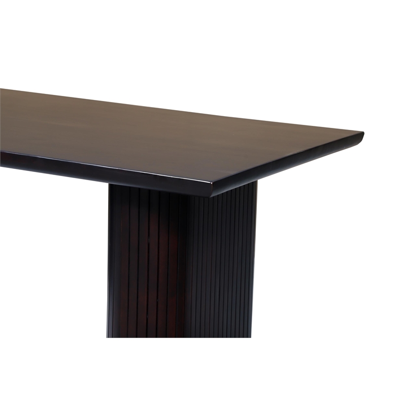 Rectangular Solid Wood Dining Table on Double Pedestal Base in Dark Brown