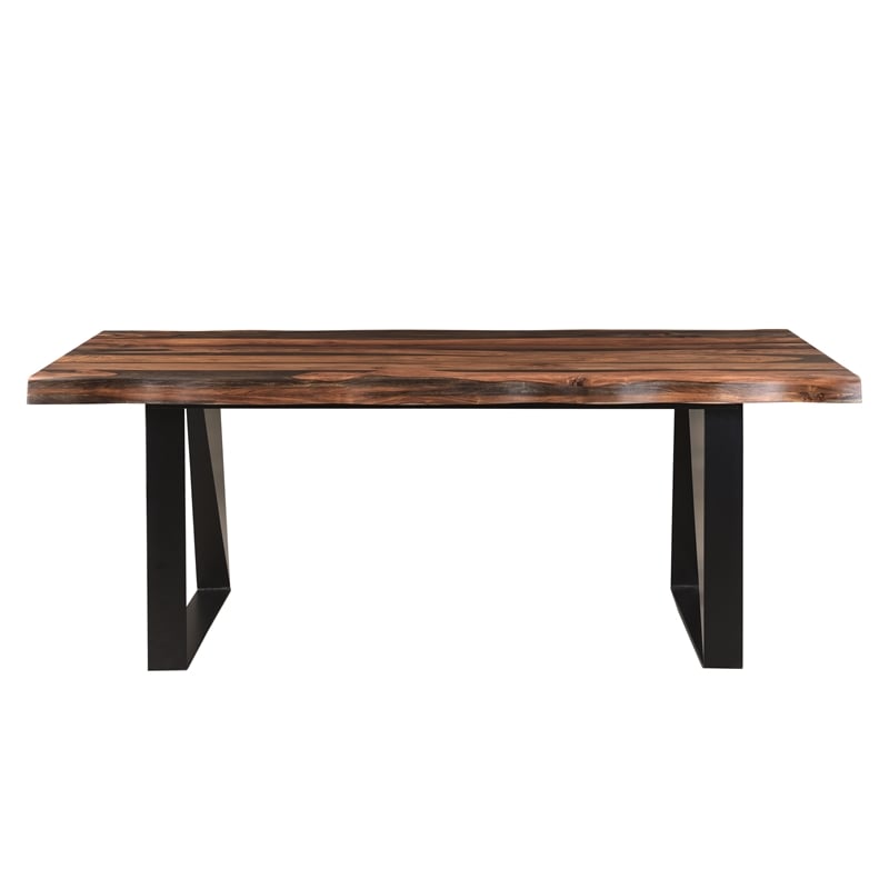 Dark Brown Solid Wood and Metal 7-Piece Dining Set with Table and Chairs
