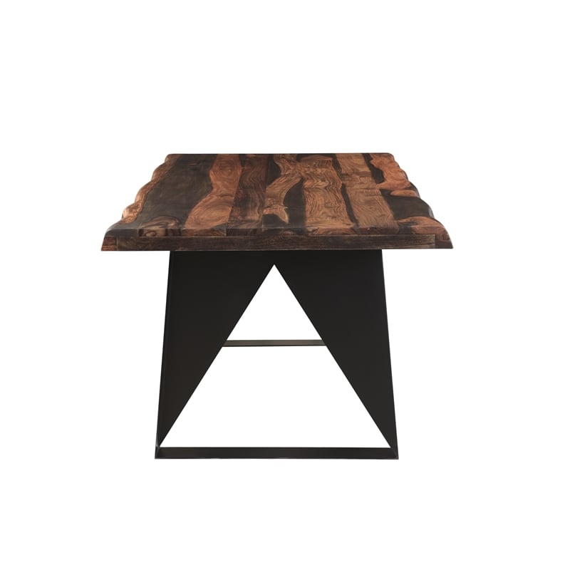 Dark Brown Solid Wood and Metal 7-Piece Dining Set with Table and Chairs