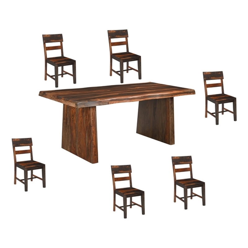 Dark Brown Solid Wood 7-Piece Dining Set with Live Edge Table and Chairs