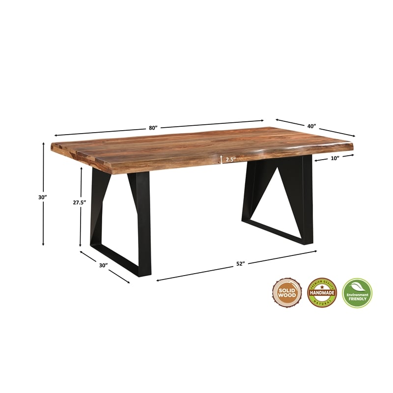 Brown Solid Wood and Metal 7-Piece Dining Set with Table and Chairs