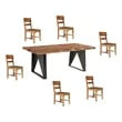 Brown Solid Wood and Metal 7-Piece Dining Set with Table and Chairs