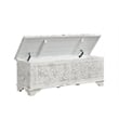 Isabella White Solid Wood Storage Ottoman with Geometric Carved Design