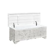 Isabella White Solid Wood Storage Ottoman with Geometric Carved Design