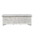 Isabella White Solid Wood Storage Ottoman with Geometric Carved Design